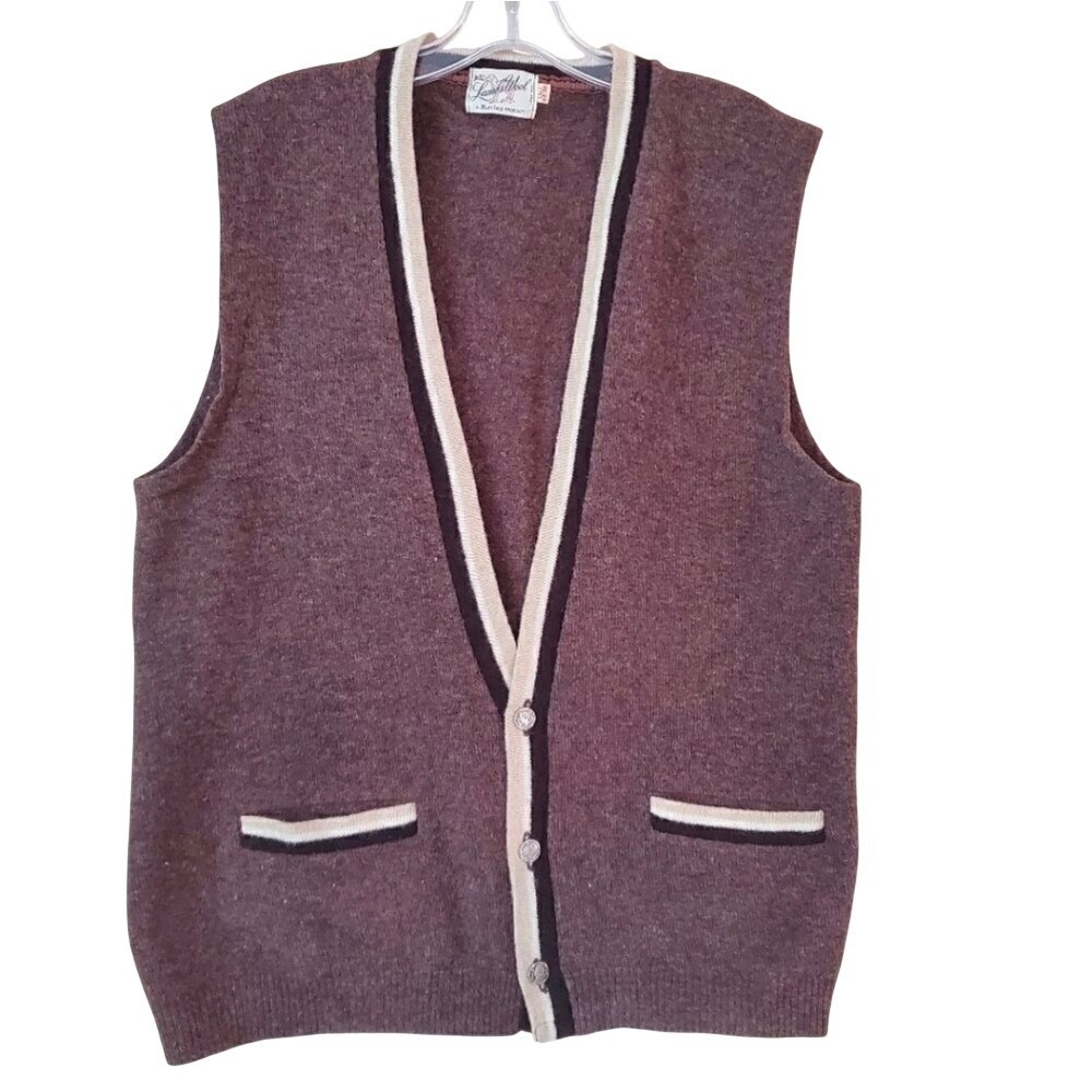 LAMBSWOOL  Men's Brown Vest Size‎ Large 100% wool Preppy Vintage